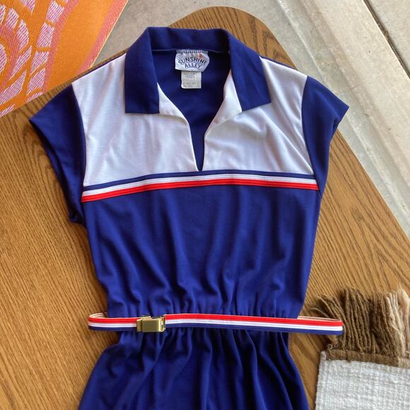 70s VTG Sunshine Alley blue, red and white Blouson Dress size 8 - Picture 8 of 8